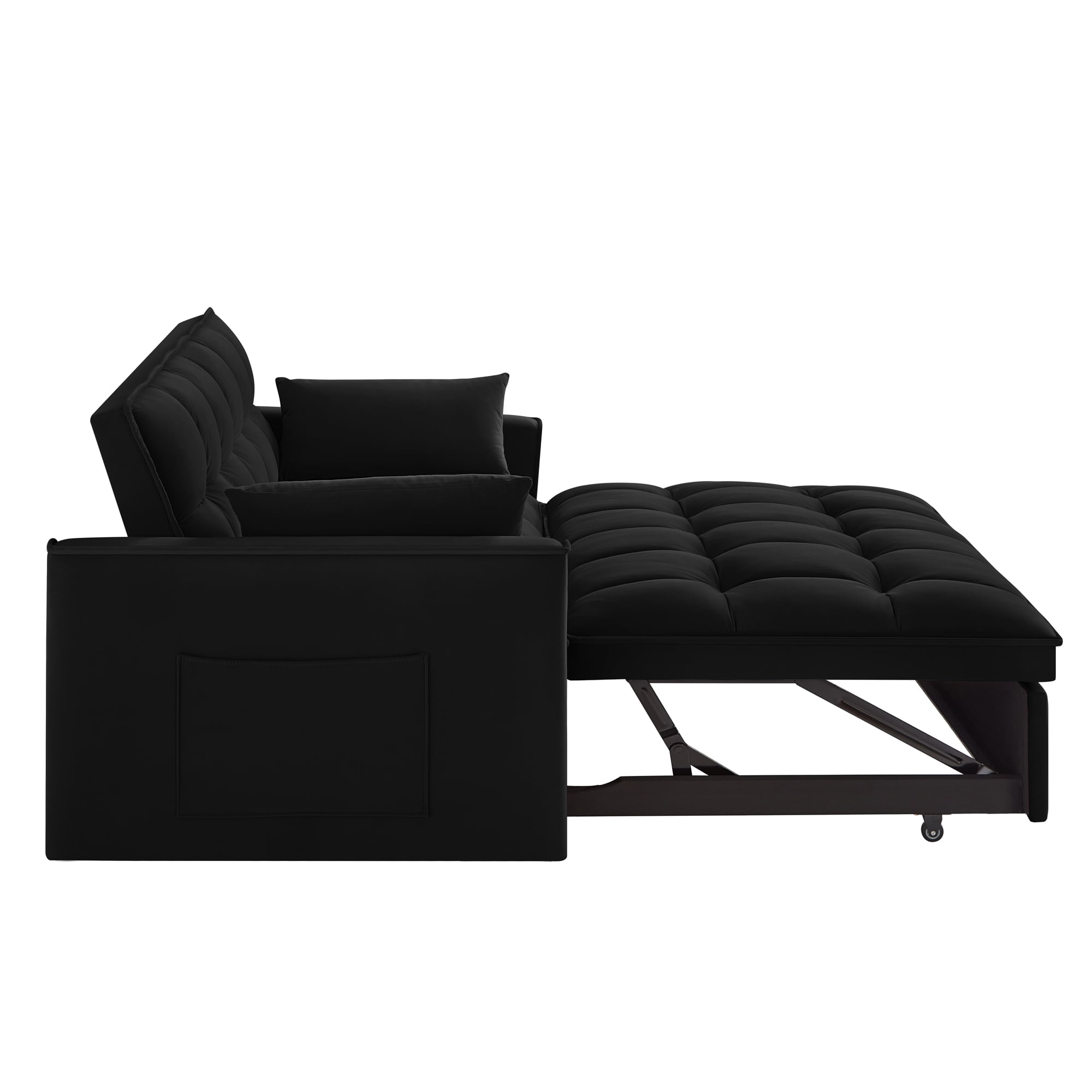 3 in 1 Convertible Sleeper Sofa Bed, 53" Modern Convertible Sofa Bed with 2 Detachable Arm Pockets,Velvet Pull Out Couch with Pull Out Bed for Living Room Furniture,Black