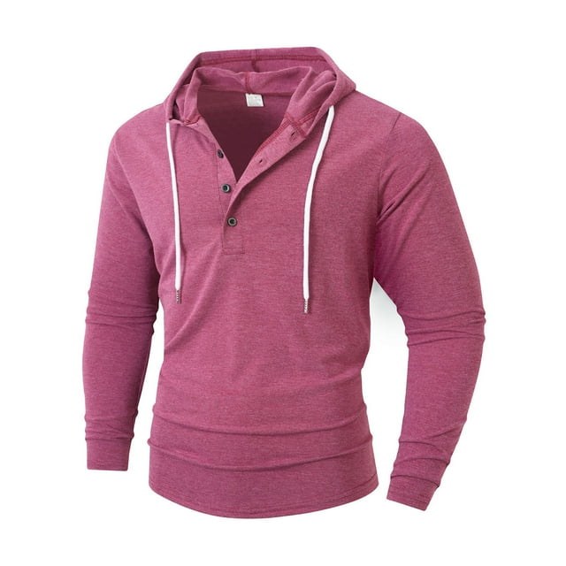 Lmnyox Casual Hoodies for Men Lightweight Long Sleeve Button Drawstring Sweatshirts Solid Workout Pullover