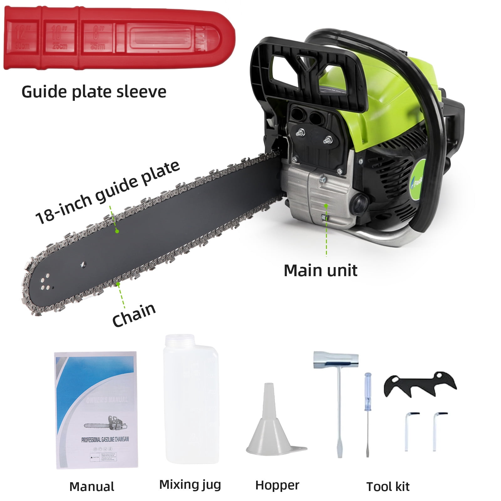 Paddsun 58CC Gas Chainsaw, 18 in Bars Automatic Chain Oiler Quick Start Gasoline Chain Saws for Wood Cutting Chainsaw