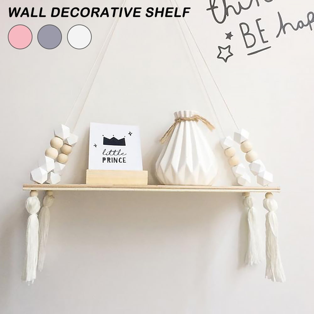 Details about   Hanging Floating Wall Shelf Wood Bead Tassel Storage Display Baby Wall Decor A 