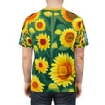 thumbnail image 6 of Unisex Cut & Sew T-shirt A Robot Riding Unicycle Through Sunflower Field, 6 of 7