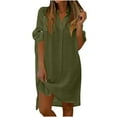 thumbnail image 4 of Wdfiry T-shirt Dress for Women Solid Color Cotton Linen Lapel Button Long Sleeve Dress Casual Side Slit Dresses with Pocket, 4 of 7