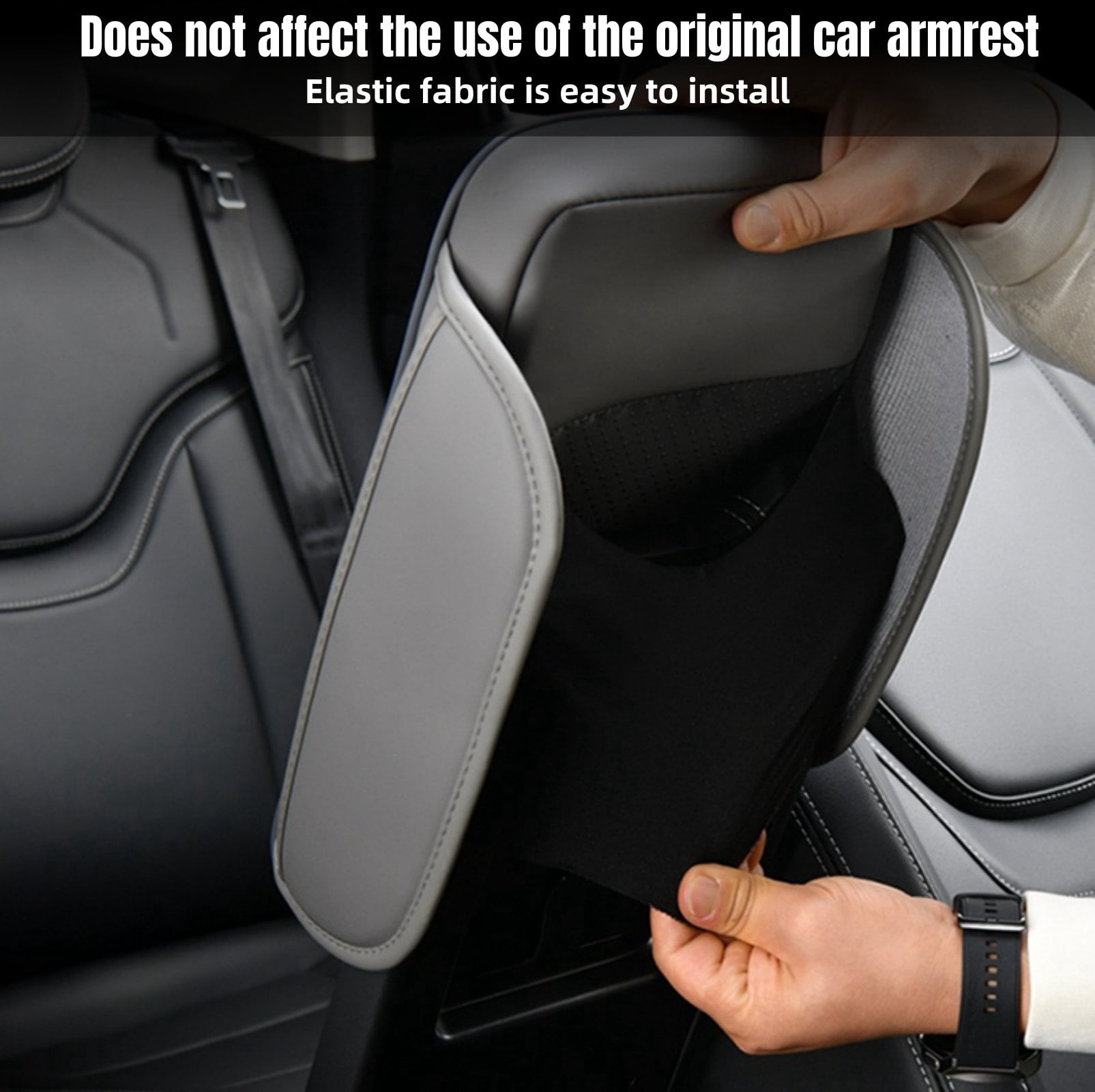 ST SoleMe.Tc Beige Leather Center Console Pad Car Armrest Cushion - Car Arm Rest Covering Vehicle Memory Foam Armrest Box Cover for Car Suv Truck, Water Ripple Style, (L)