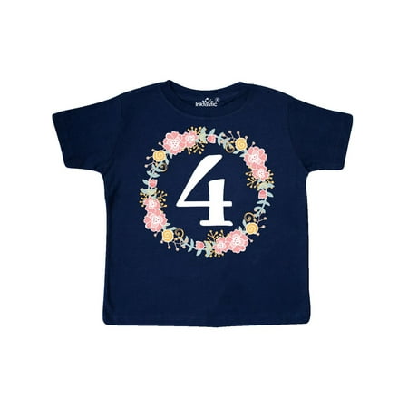 

Inktastic 4th Birthday Rose Wreath Floral Gift Toddler Toddler Girl T-Shirt