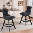 thumbnail image 4 of DONICK Velvet Swivel Bar Stools,Upholstered Counter Height Tuft Nailhead Wood Legs Footrest for Dining Room,Island,Bar,Kitchen(Black,Set of 4), 4 of 14