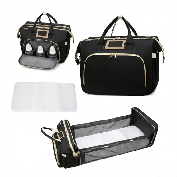 Diaper changing bag, multi-functional baby changing bag, includes insulated bottle holder, essential for baby travel, large capacity travel backpack with USB charging port and stroller strap (black).