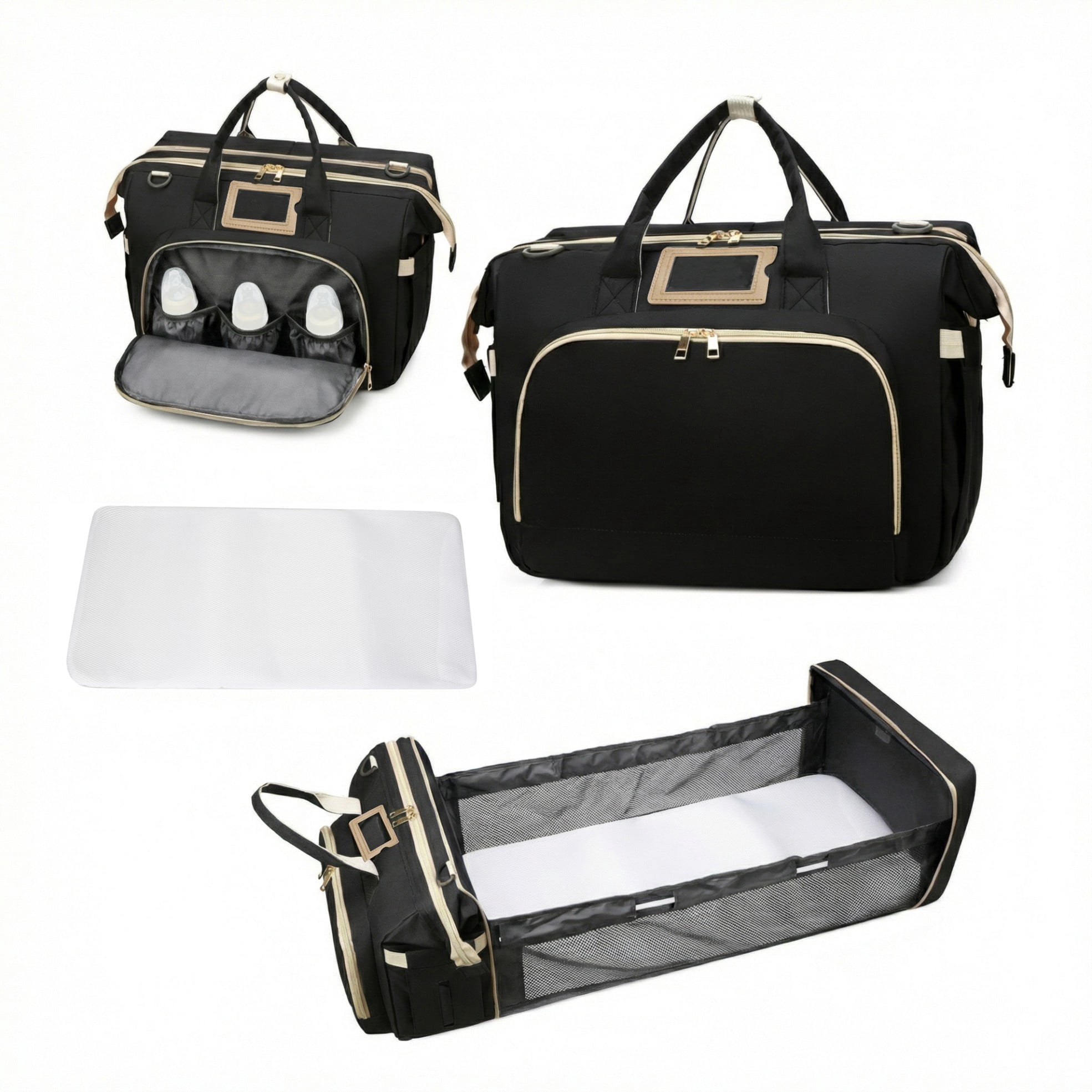 Diaper changing bag, multi-functional baby changing bag, includes insulated bottle holder, essential for baby travel, large capacity travel backpack with USB charging port and stroller strap (black).