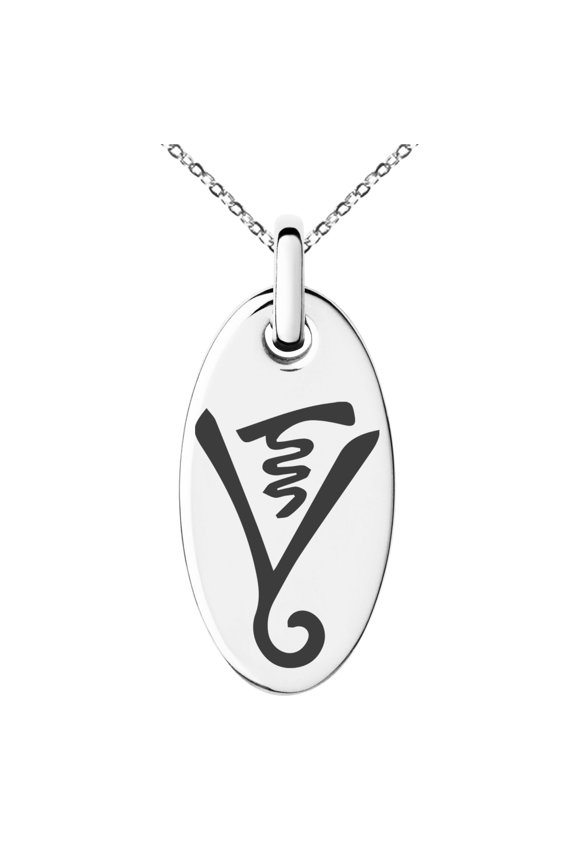 Stainless Steel Reiki Dumo Tibetan Master Engraved Small Oval Charm Pendant Necklace