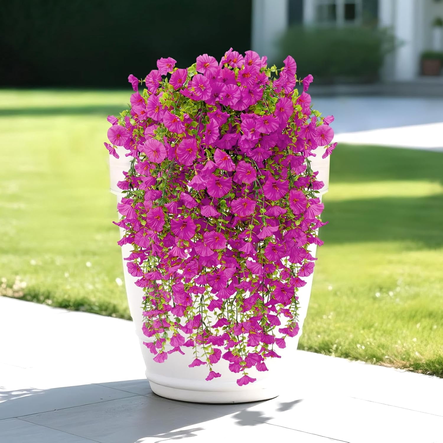 Artificial Flowers for Outdoors Decoration, 4Pcs Fake Hanging Flowers Morning Glory UV & Fading Resistant, Artificial Faux Plants Deocr for Home Porch Patio Balcony Planter Yard Garden Farmhouse