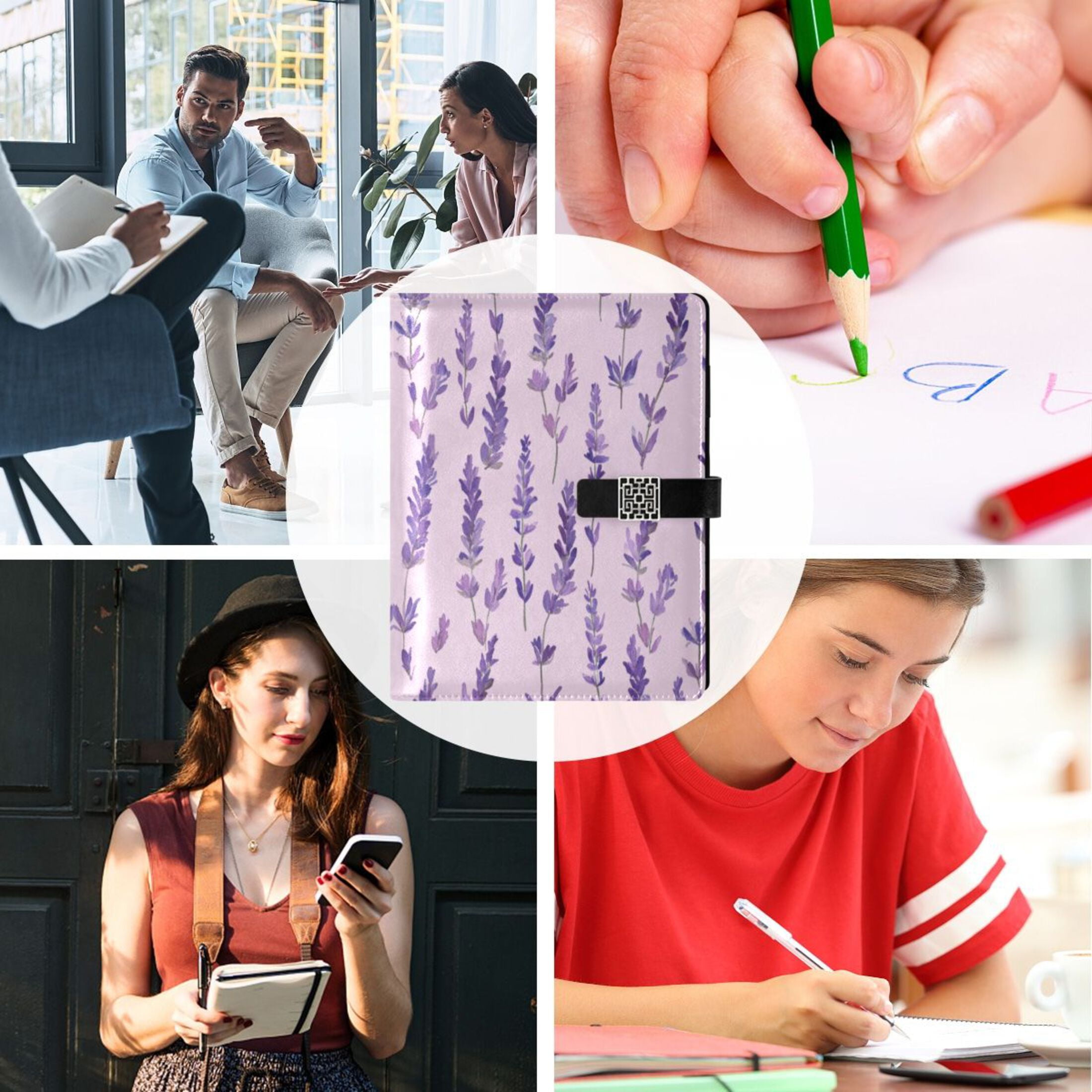 Leather Planner Leather Notebook Notebook Journal Binder Design Pen Pocket Design Convenient for Storage Purple Lavender