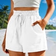 thumbnail image 2 of BLVB Womens Summer Cotton Linen Shorts Elastic Waist Drawstring Shorts Ruffle Wide Leg Casual Beach Shorts with Pockets, 2 of 6