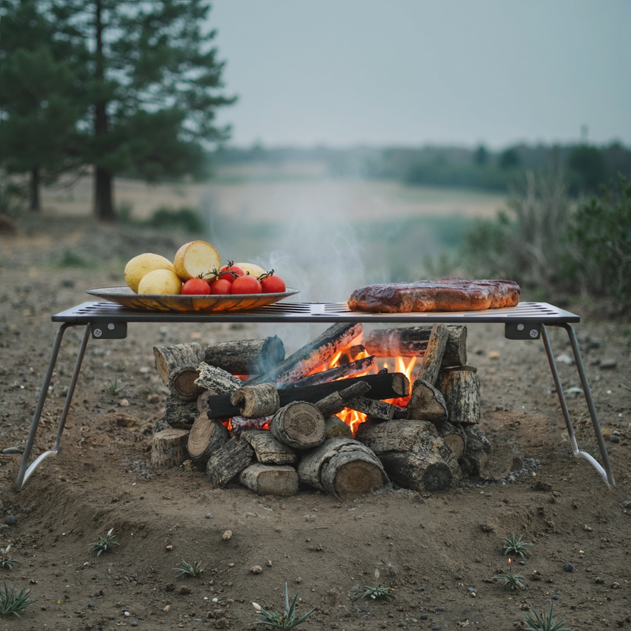 Ozark Trail Pre-Seasoned Cast Iron Grill Grate with Grid Rack for Campfire and Outdoor Grilling