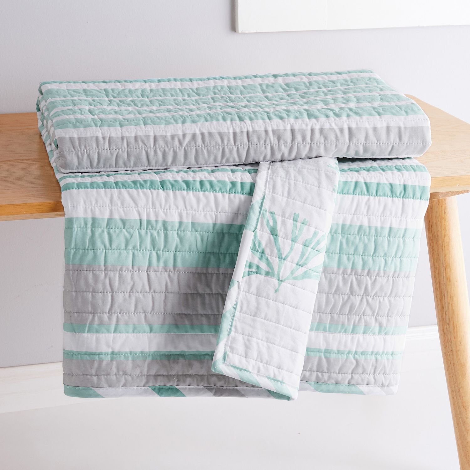 Levtex Home - Truro - Throw - Stripe in Shades of Teal - Quilt (50x60in.) and Sham 50x60in. - Cotton/Cotton