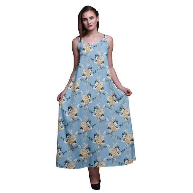 Bimba Robe Longue Maxi Imprimée à Bretelles Spaghetti Ajustables en Rayonne Florale pour Femmes Boho-TTTG
