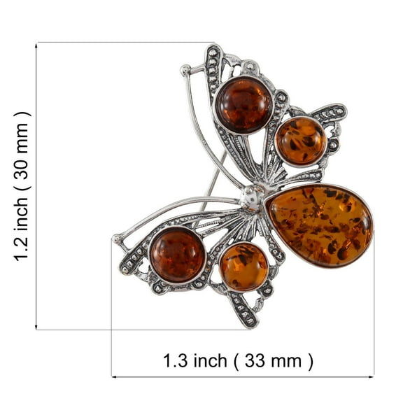 Amber Brooch, Sterling Silver and Honey Baltic Amber Butterfly Brooch