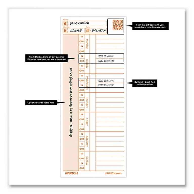 Time Card for PK1100 Time Clock, Two Sides, 3.38 x 8.25, 100/Pack Time Card for PK1100 Time Clock, Two Sides, 3.38 x 8.25, 100/Pack