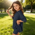 thumbnail image 5 of YunPes Toddler Baby Girls Summer Outfits Solid Oversized Side Split Short Sleeve Crewneck T-Shirt and Biker Shorts 2 Piece Set, 5 of 6