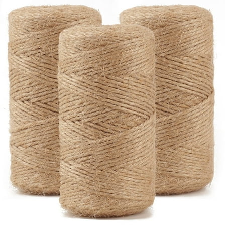 Emlimny 3 Roll Natural Jute Twine 984 Feet Long Twine String,Bulk Hemp Jute Rope Cord Twine 3ply Thin Ribbon Hemp Twine for Crafts Gift Wrapping Packing Crochet Christmas Knitting Macrame Decor