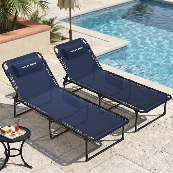 MRUAKA Outdoor Folding Chaise Lounge Chair, Heavy-Duty Portable Sun Lounger with 4 Adjustable Positions, Patio Beach Chair for Backyard, Poolside, Camping, Set of 2, Navy