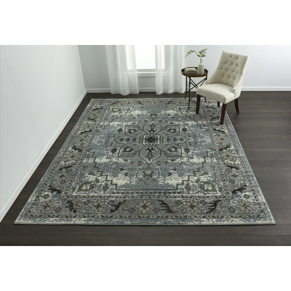 VCNY Home Victoria Floral Medallion Low Pile Indoor Area Rug, Grey, 5' x 7'