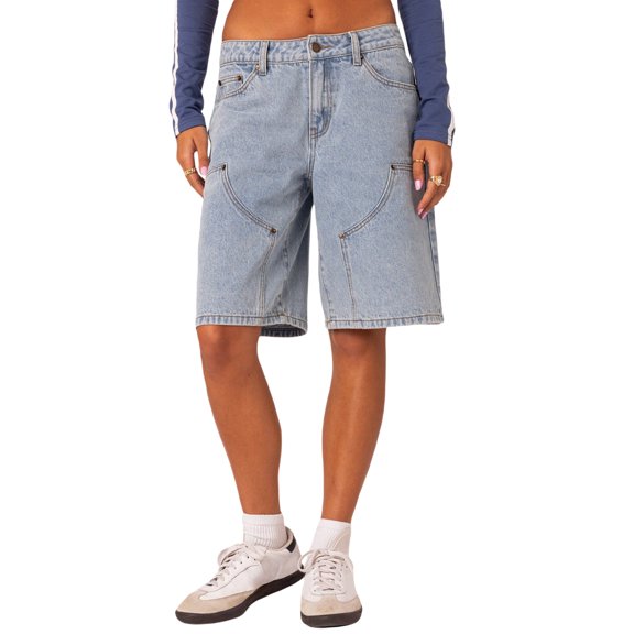 Xsylife Women’s Bermuda Denim Shorts Casual Low Waist Wide Leg Jean Shorts Going Out Trousers