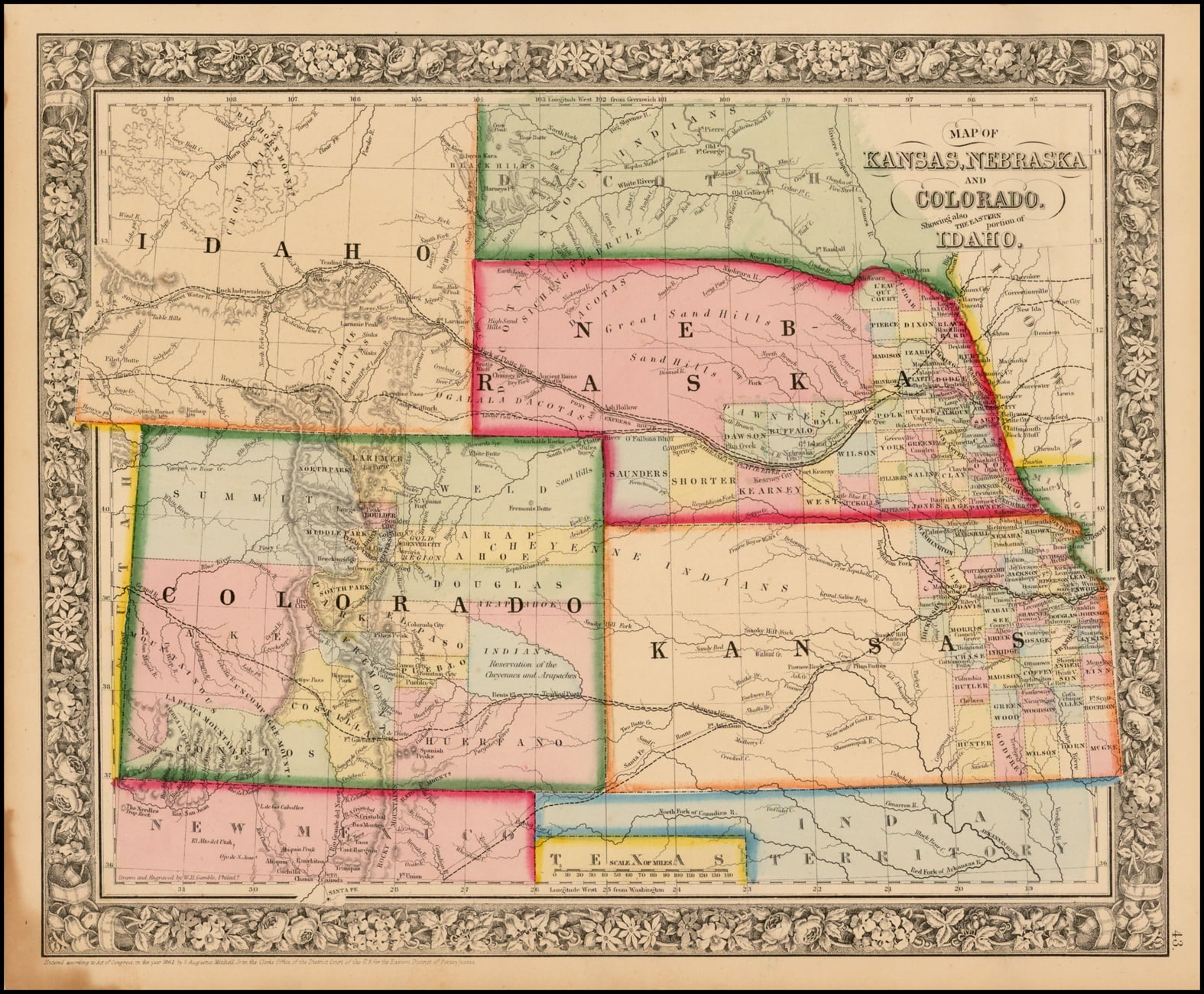 LAMINATED POSTER Map of Kansas, Nebraska and Colorado, Showing also The