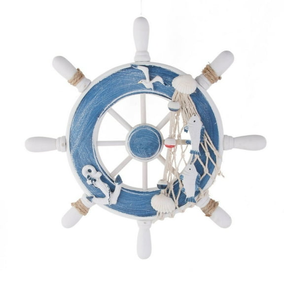 Nautical Mediterranean Style Nordic Wooden Boat Steering Wheel Fishing Net Home Wall Decor