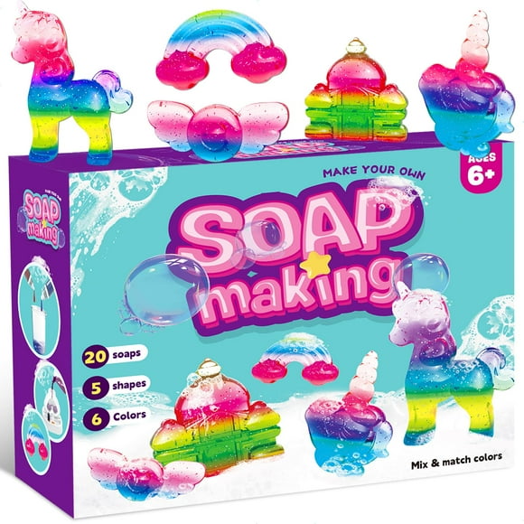 Unicorn Soap Making Kit - DIY Crafts for Kids Ages 6-12 Make Your Own Fun Soap with 20 Soap Bases, 6 Colors, 5 Molds & 3 Fragrances, Fun Gifts for Girls Ages 6 7 8 9 10 11 12+ Birthda