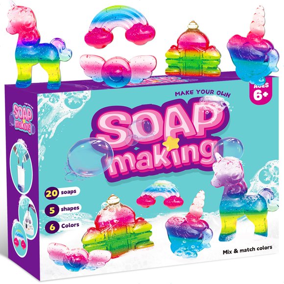 Unicorn Soap Making Kit - DIY Crafts for Kids Ages 6-12 Make Your Own Fun Soap with 20 Soap Bases, 6 Colors, 5 Molds & 3 Fragrances, Fun Gifts for Girls Ages 6 7 8 9 10 11 12+ Birthda