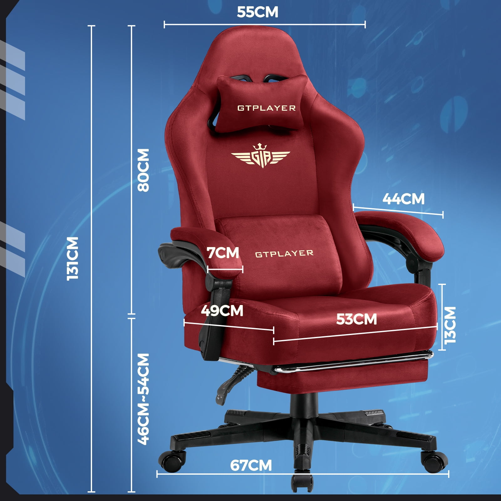 GTPLAYER Gaming Chair Fabric with Pocket Spring Cushion, Big and Tall Gaming Chair 350LBS High Back Computer Chair with Footrest for Adults Lumbar Support Swivel Game Chair for Office Gaming Red