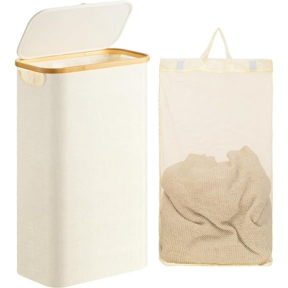 HBlife 60L Slim Laundry Hamper with Lid and Removable Inner Bag,Beige