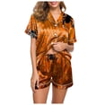 thumbnail image 5 of YDFCWXW Women's Two Piece Pajama Set Halloween Print Short Sleeve Button Down Top and Shorts Set Orange, XXL, 5 of 7
