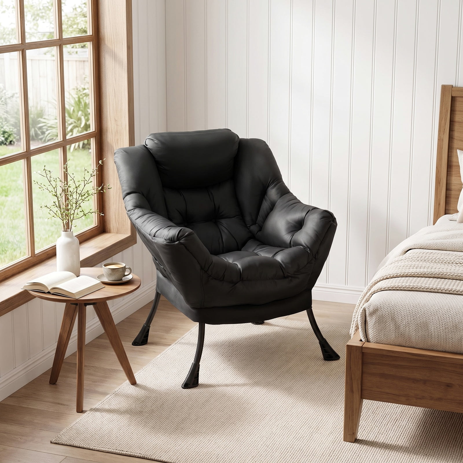 LAZY BUDDY Lazy Chair with Side Pocket, Comfy Accent Lounge Chair, Leisure Reading Chair with Armrests for Bedroom, Living Room