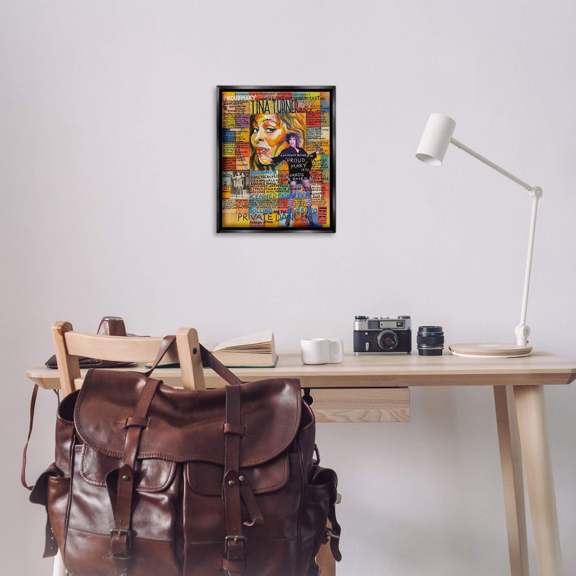 Stupell Industries Tina Turner Collage People Drawing Black Floater Framed Canvas Art Print Wall Art, 17 x 21