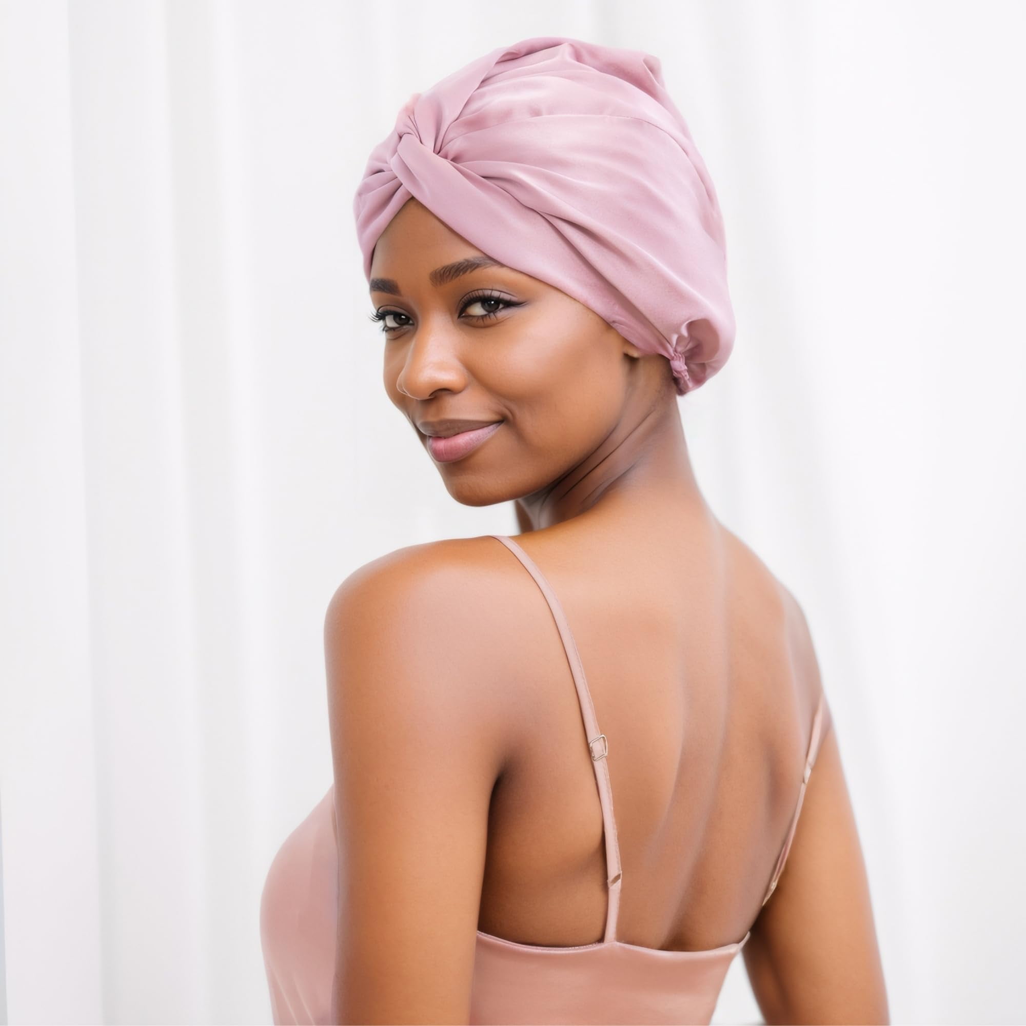SusanSilk Premium Double-Layered Mulberry Silk Bonnet Cap, 19 Momme, Twist Flower Design