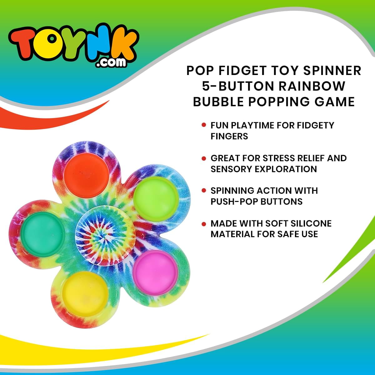 Pop Fidget Toy Spinner 5-Button Rainbow Bubble Popping Game 