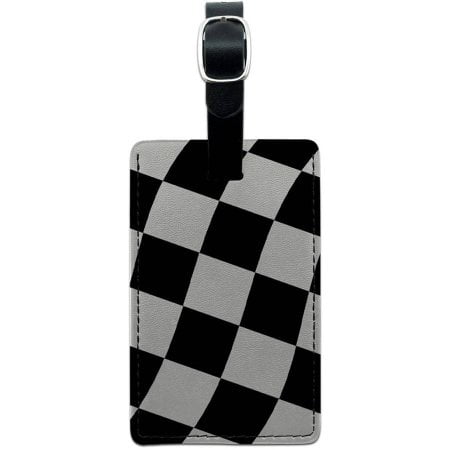 Checkered Racing Flag Leather Luggage ID Tag Suitcase Carry-On