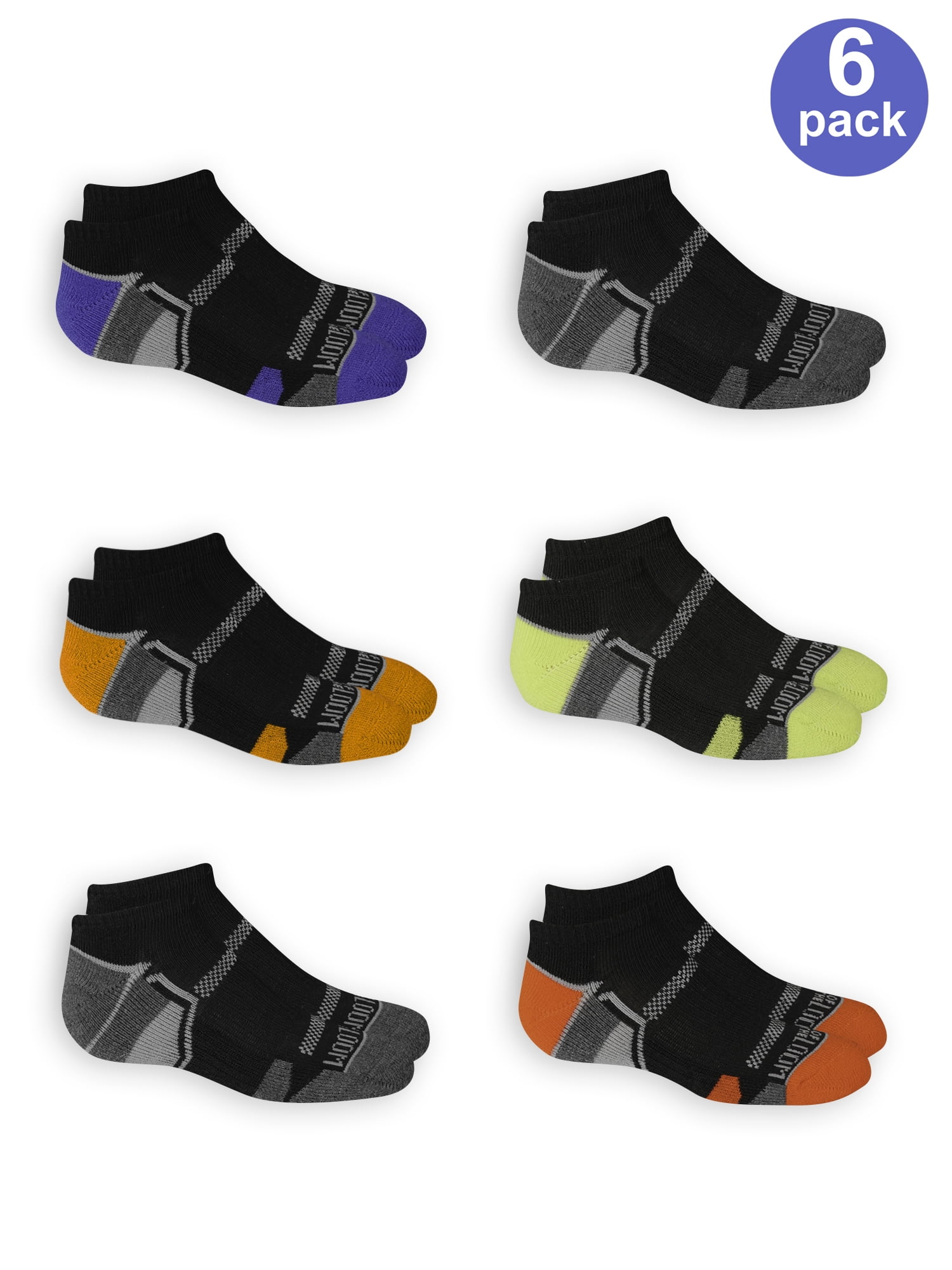Fruit of the Loom Boys 6 Pack No Show Eveyday Active Socks