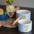 thumbnail image 6 of WHW Whole House Worlds Key West Lemon Storage Canisters, Set of 2, Bamboo Tops, Stoneware, Blue, White and Yellow, 6 Inches, for Coffee Tea Spices, 6 of 8