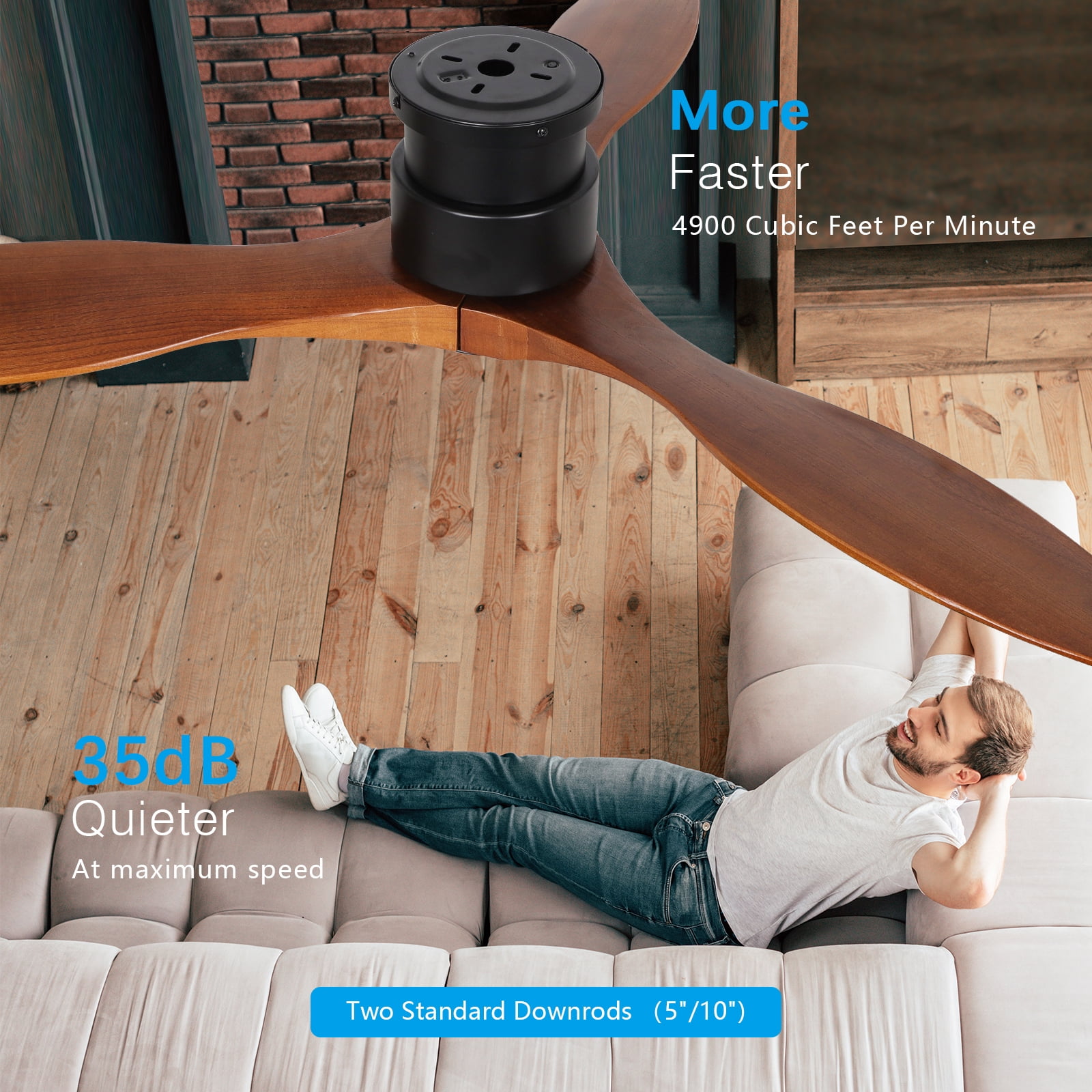 Wozzio 52-Inch Ceiling Fan with Integrated LED Light and Remote Control for home,living room and more