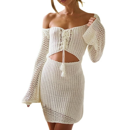 RUTAYY Women Swimwear New Summer Beach Coverup Knitted Hollow Bikini Shirt Holiday Beach Coverup Boho Swim Wear