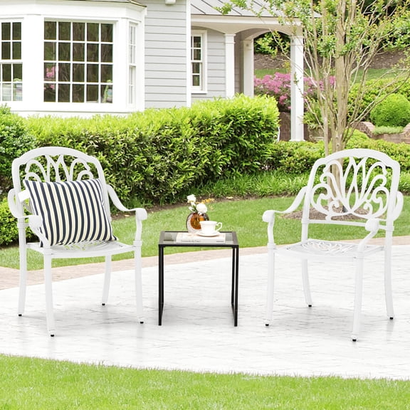 Costway 2 PCS Patio Cast Aluminum Dining Chairs Armrests Outdoor Stackable White