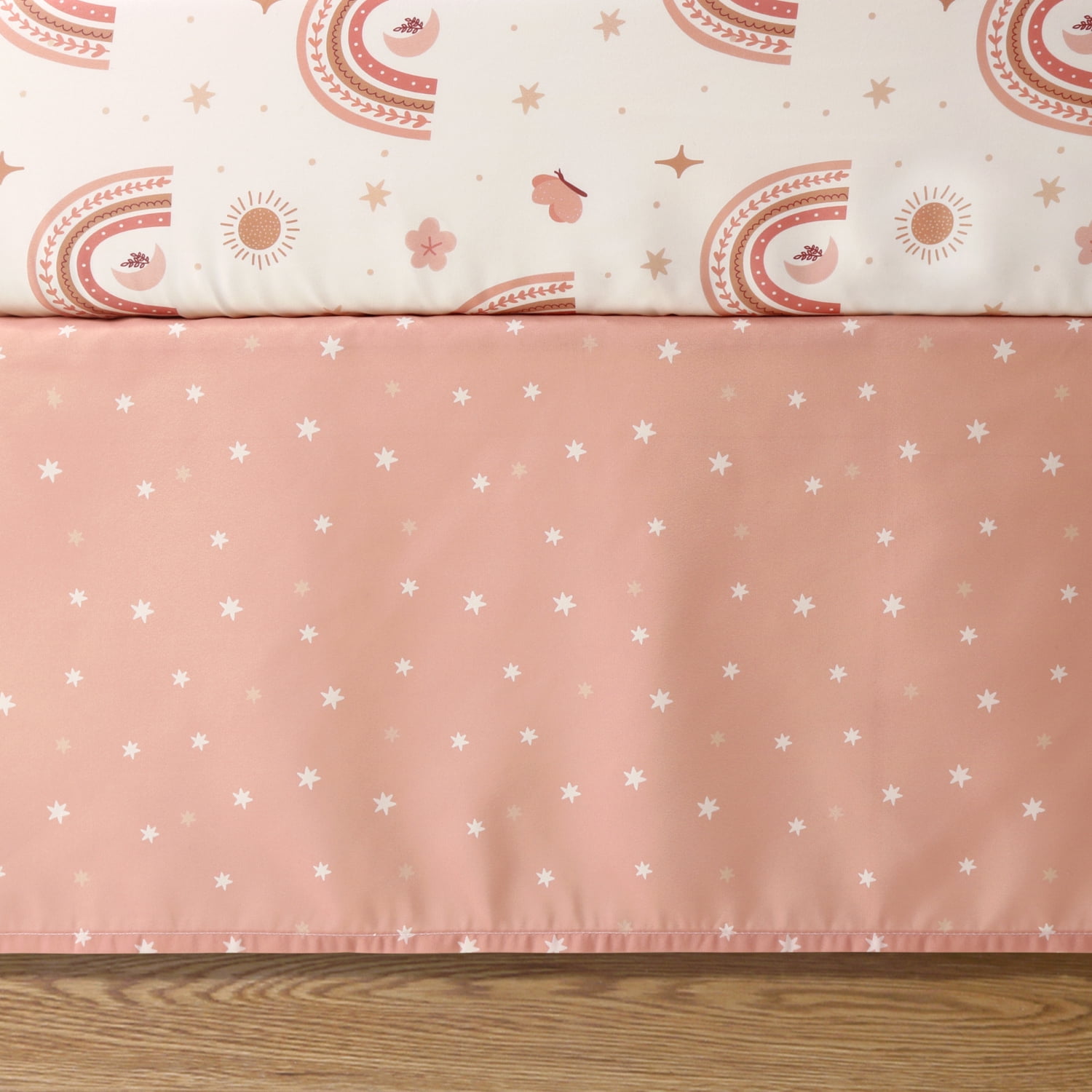 The Peanutshell Crib Bedding Set for Baby Girls, Boho Rainbow, 3 Pieces