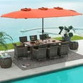 thumbnail image 3 of Costway 10 Pieces Patio Wicker Dining Set with Double-Sided Patio Umbrella 8 Armchairs Orange, 3 of 11