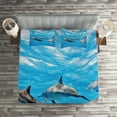 thumbnail image 3 of Ambesonne Dolphin Quilted Coverlet 3 Pcs, Happily Swimming Fish, King Size, Blue Grey, 3 of 4