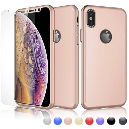 iPhone XS Max Case, Sturdy Case For iPhone XS Max, iPhone XS Max Screen Protector, Njjex Ultra Thin Hard Slim Case Full Protective With Tempered Glass Screen Protector Case Cover -Rose
