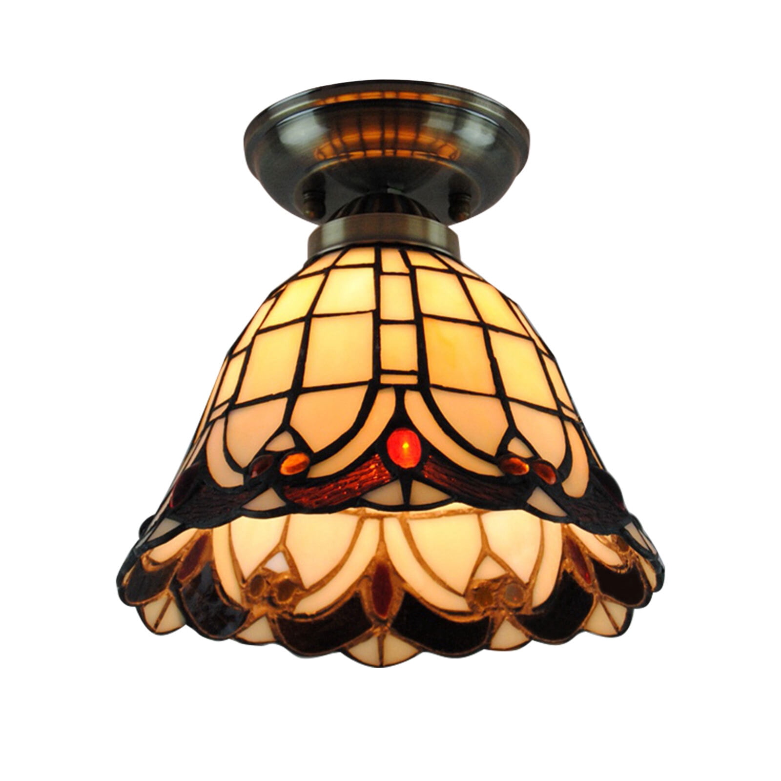 Artistic Glass Ceiling Light, Manual Welded Retro Design, 4.33in Stable Base, Illuminates 108sq ft Area for Kitchen/Dining