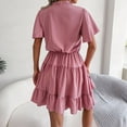 thumbnail image 4 of Homenesgenics Summer Dresses for Women Plus Size Fashion Women's Casual Slim V-shaped Short Sleeve Solid Color Dress Gifts for Women, 4 of 8