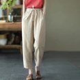 thumbnail image 1 of Rimocy 2024 Pantalones casuales de lino y algodón de verano para mujer, pantalones harén holgados con bolsillos retro, pantalones de cintura elástica lisa para mujer, 1 of 6