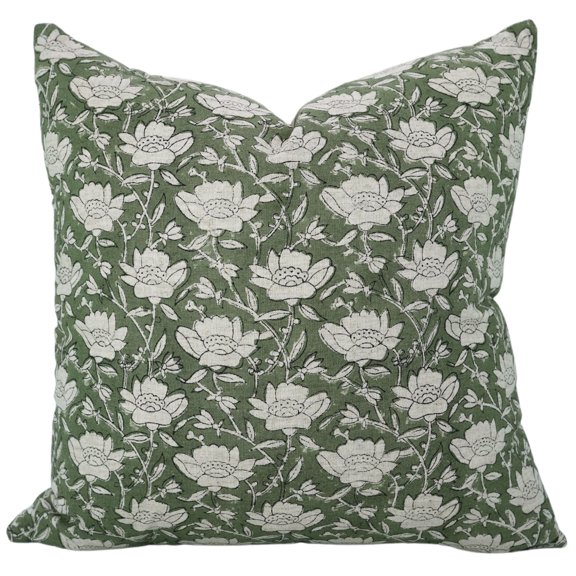 Fabdivine's Decorative Hand Block Print Pillow Cover for Living Room, 12"X20", Green, Dhruv